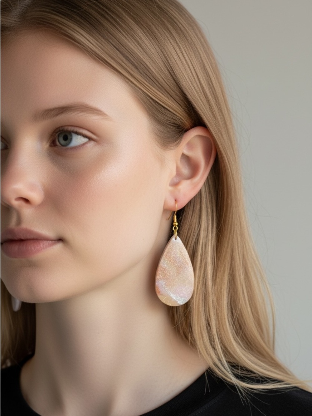 10/3 Gold-Trim Peach Teardrop Dangle Earrings - Women Jewelry